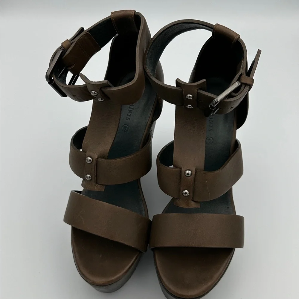 AllSaints Rotchko Strappy Wedge Platform Sandal Genuine Leather High Heel Sz39
